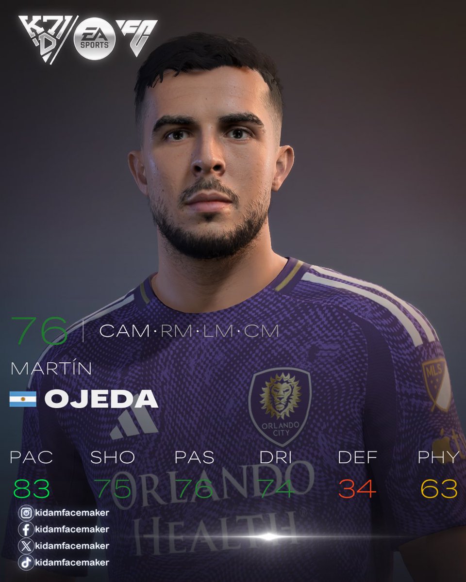Kidamfacemaker's tweet photo. Martín Ojeda | FACE FC24,25,26
✨ Orlando City SC Player ✨

✅ Now Released!
📍 Available via Bio (BMC / Ko-Fi / Trakteer)

💫 Join membership or buy to unlock this face &amp; more creations.
Level up your game! ⚡

#FC26
#EAFC 
@EASPORTSFC https://t.co/p4uZcddB0F