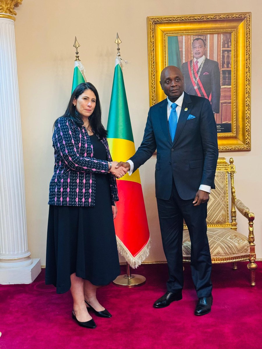 DCP_Haddadi's tweet photo. J'ai eu l'honneur d'être reçue, aujourd'hui à Brazzaville, par S.E. M. Constant-Serge Bounda, ministre des Affaires étrangères de la République du Congo, en marge des Assemblées annuelles 2026 de la Banque africaine de développement (BAD).

Notre entretien a été l'occasion de réaffirmer notre engagement commun en faveur d'une Union africaine plus forte, mieux financée et pleinement souveraine.

Nous avons également abordé les réformes institutionnelles de notre organisation continentale, salué le rôle central et l'engagement constant de S.E. M. Denis Sassou Nguesso @SassouNGuesso_ , Président de la République du Congo, dont la sagesse, la vision panafricaine et l'action en faveur de la paix et de l'unité du continent continuent d'inspirer notre action collective. 

Nous avons enfin échangé sur les préparatifs du Sommet de coordination à mi-parcours qui se tiendra en juin 2026.

#AfDBAM2026 #AUReforms #Agenda2063 #MidYearCoordination