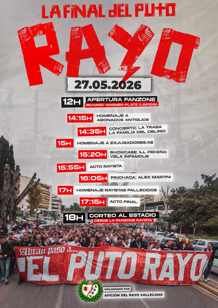 bukaneros92's tweet photo. LA FINAL DEL PUTO RAYO.

De liarla en Vallekas en los Días del Rayismo, a montar una histórica en la fanzone de Leipzig.

Dos días. Dos putos días.

Nos vemos el miércoles en la plaza Richard-Wagner-Platz. https://t.co/cTQg2THmsI