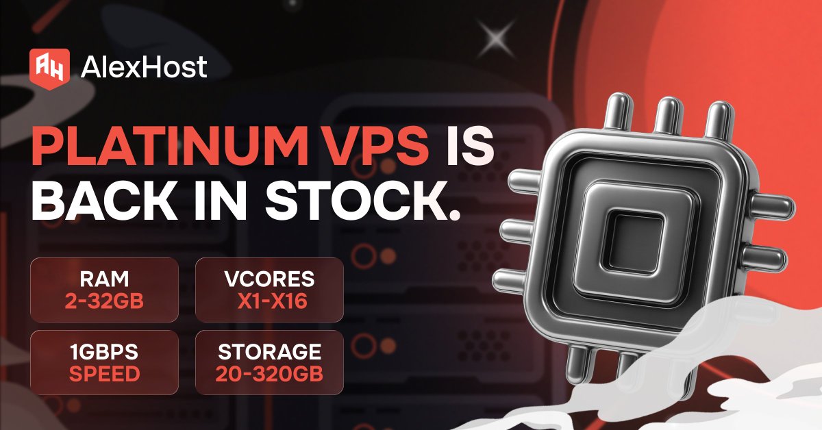 alexhostcom's tweet photo. 💻 Platinum VPS is back in stock.

We know many of you have been waiting. Our Intel Xeon Platinum 8268 VPS lineup was temporarily unavailable, and we worked hard to bring it back as fast as possible.

Check out the plans and deploy in minutes 👇
🔗 https://t.co/yNjG8s2TCd https://t.co/2NMLoCHtd3