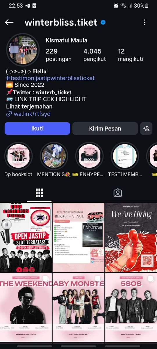 winterb_ticket's tweet photo. GUYS PLIS HATI-HATI INI SCAM YAA, AKUN WINTERBLISS YANG ASLI CUMA WINTERBLISS_TICKET (IG) dan X NYA CUMA AKUN WINTERB_TICKET

Transaksi ke akun tersebut diluar tanggung jawab kami. Terima kasih https://t.co/Zz4SUqMxdj
