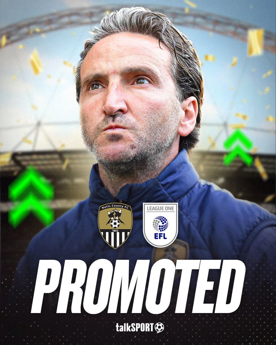 talkSPORT's tweet photo. Notts County are PROMOTED and will play League One football next season for the first time in 12 years! ✅

Where do YOU think they'll finish next year? 👀 https://t.co/4VgXp1Ti8O