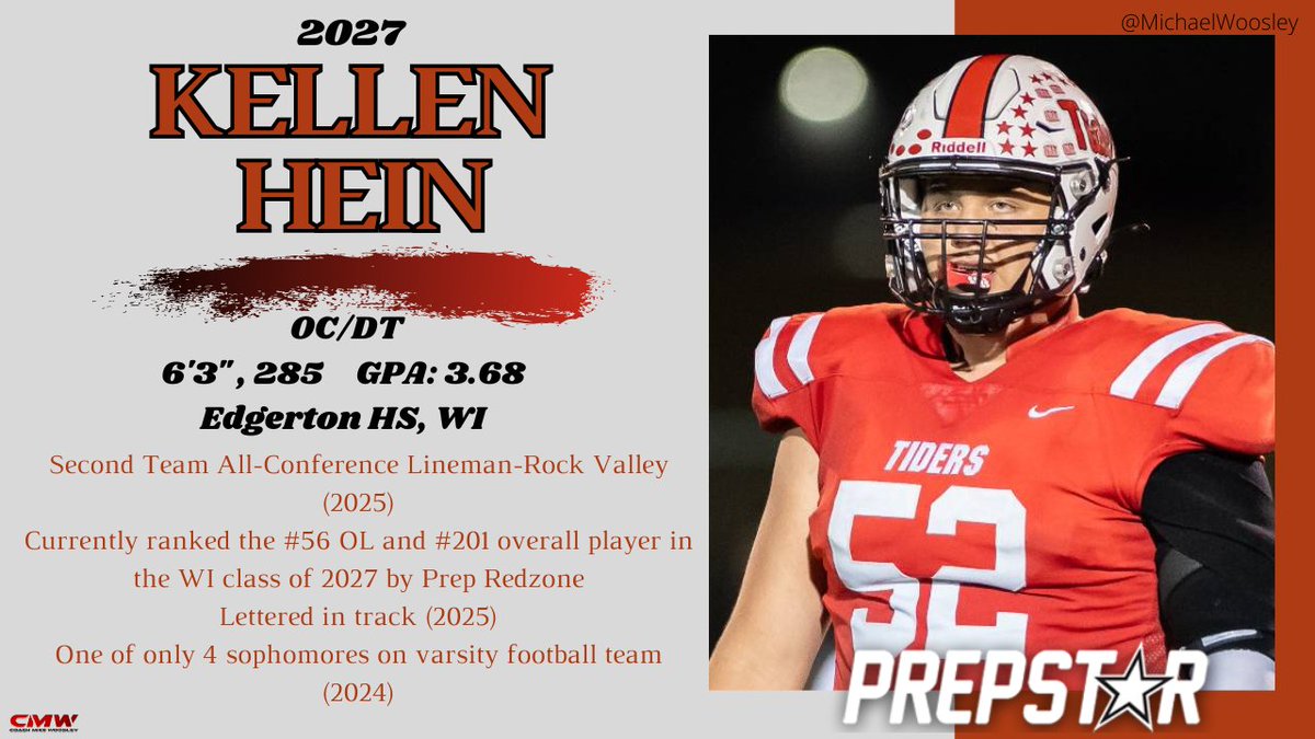 PrepStarSW's tweet photo. Hein demonstrates a high football IQ, recognizing defensive fronts and making pre-snap adjustments to put his line in the best position for success. His ability to open wide running lanes is a major asset to the rushing attack. @heinkellen52 https://t.co/BdWGU0DjbE