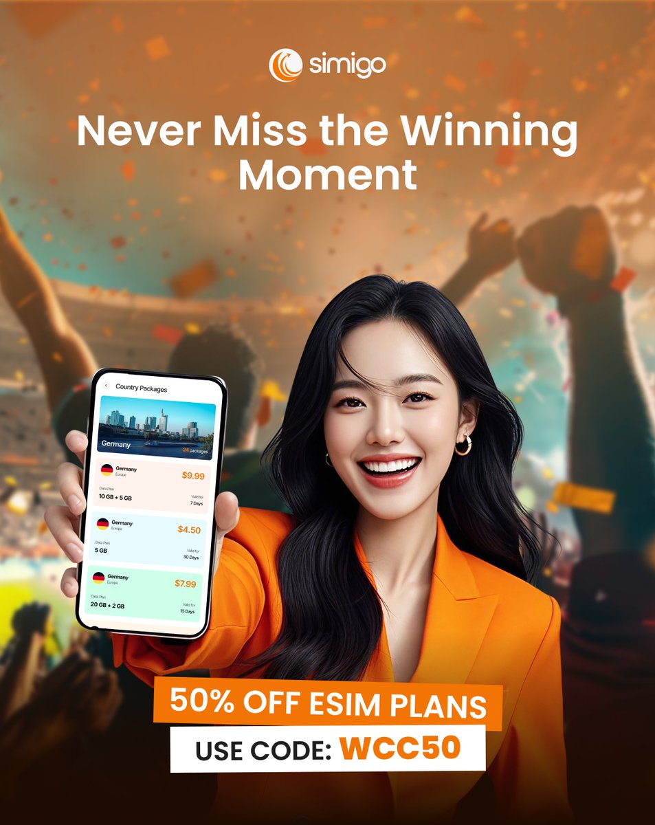 simigoai's tweet photo. Every goal. Every celebration. Every winning moment — stay connected through it all. ⚽🌍📲

Enjoy special offers on global eSIM plans and travel without roaming worries.

Get your eSIM here:
https://t.co/6um0umpB36
.
.
.
.
.
#Simigo #WorldCupTravel #eSIMTravel #StayConnected https://t.co/wtTY0ZSTfI