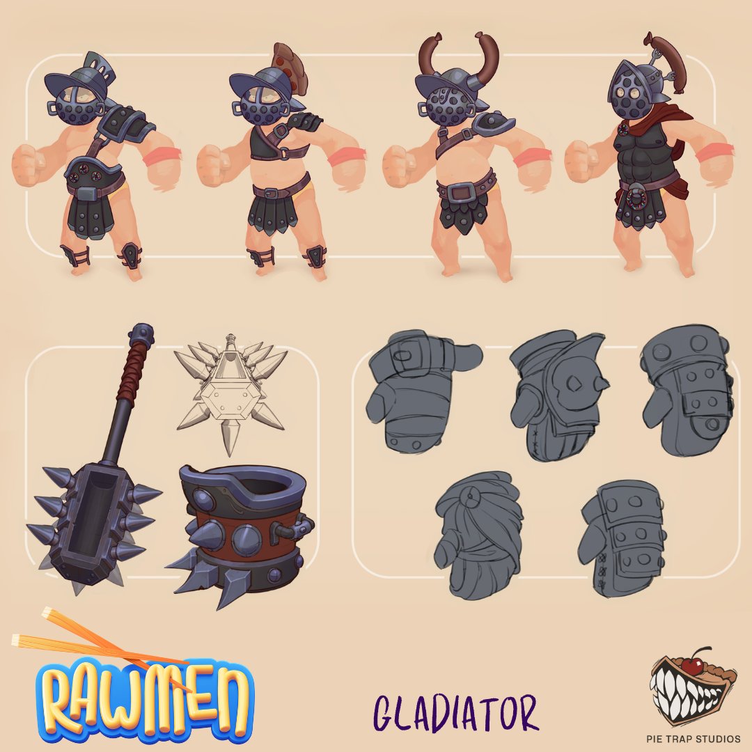 pietrapstudios's tweet photo. Gladiator customization concepts for Rawmen. Helmets, armor, and bold silhouettes explored to keep skins instantly recognizable in game. #Rawmen #ConceptArt #CharacterDesign https://t.co/Jo36JY4xId