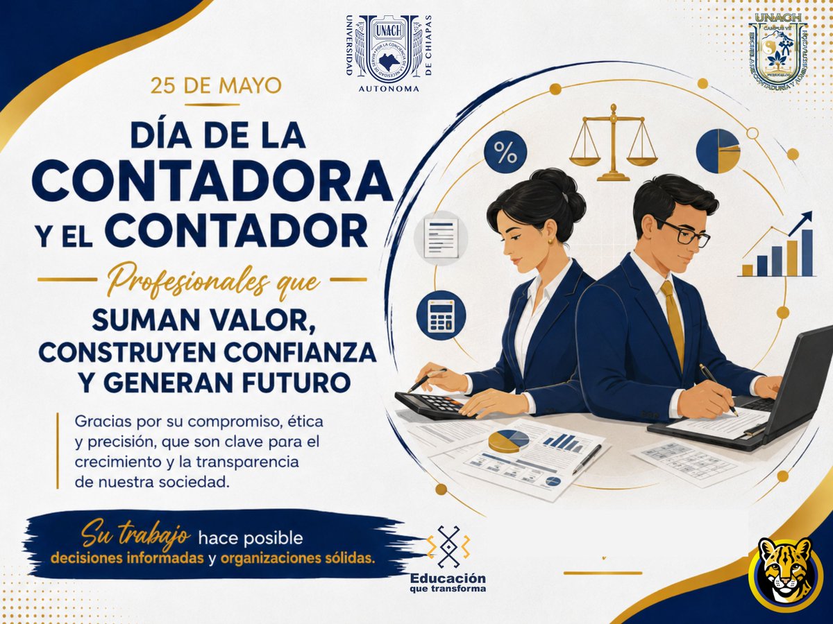 UNACH_campus7's tweet photo. 📊✨ | 25 de Mayo
💙💛 Día de la Contadora y el Contador 💛💙

👩‍💼👨‍💼 Su labor transforma números en decisiones, confianza y progreso.
👏 ¡Gracias por su dedicación y profesionalismo!

#ECACampusVII #DíaDelContador #OrgulloECA #UNACH #Contaduría #25DeMayo https://t.co/4d6SRO81nF