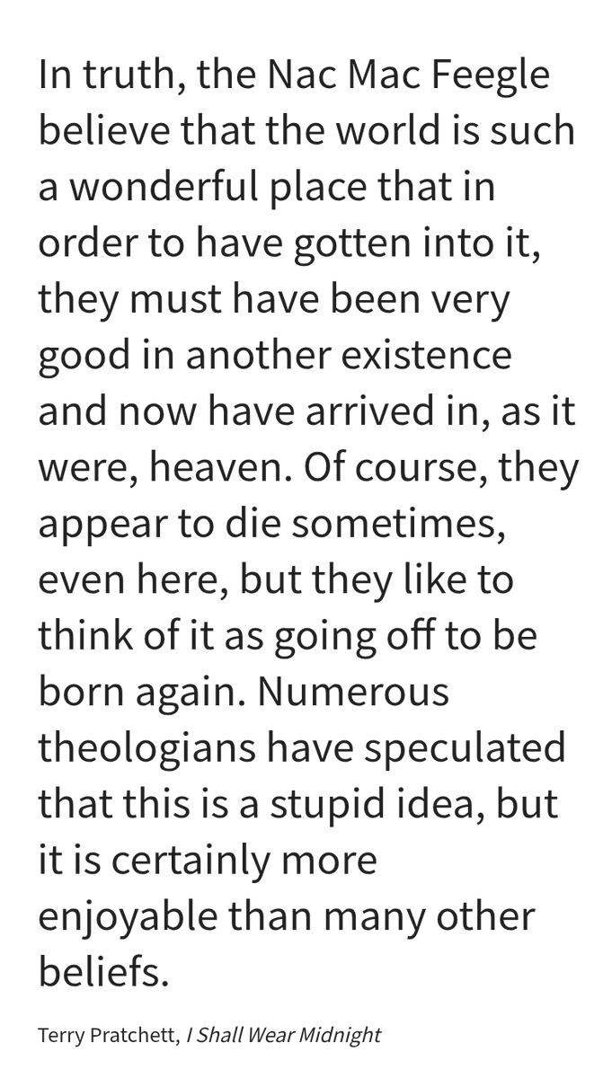 beardedactuary's tweet photo. @Project_VLA I think one of my favorite ideas from Sir PTerry's books is the Nac Mac Feegle believing that this world is their reward for having been good in a previous world/life. https://t.co/8D9Bxn29mP