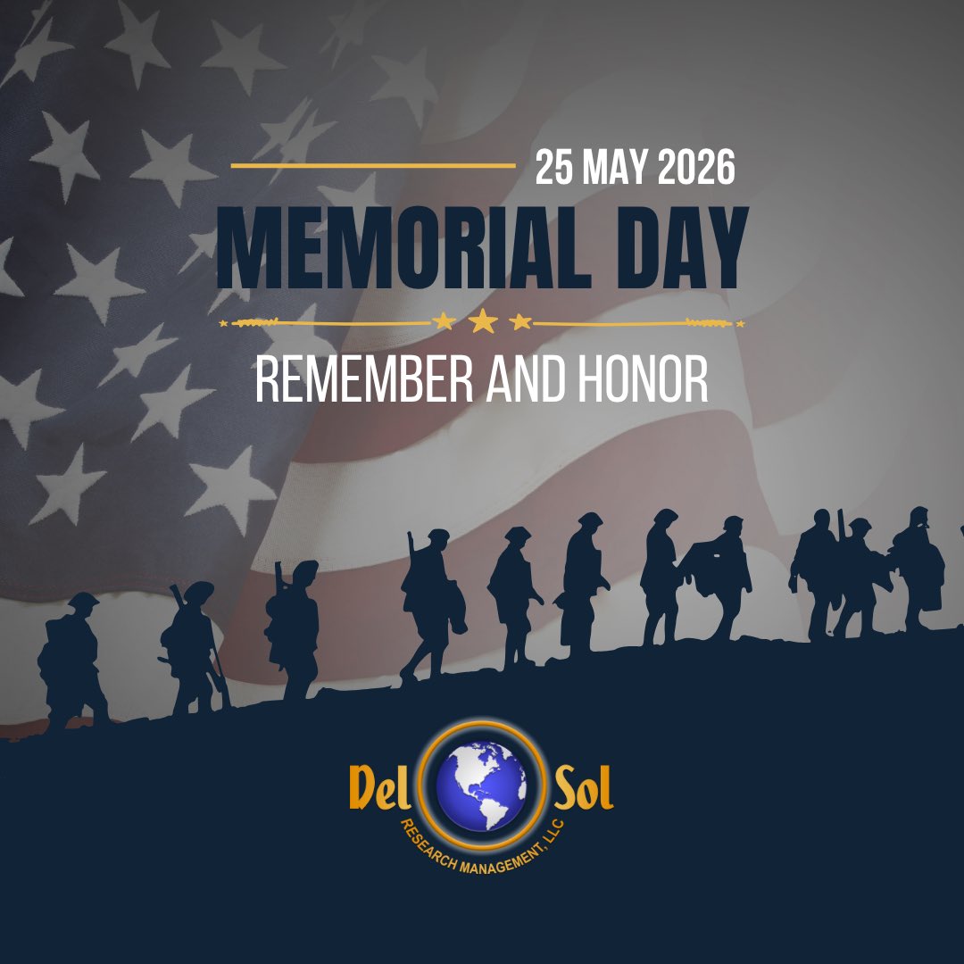 DelSolResearch's tweet photo. This Memorial Day, we honor &amp; remember the brave men and women who made the ultimate sacrifice for our country. From all of us at Del Sol Research, thank you to those who served and to the families who carry their legacy every day. Wishing everyone a safe Memorial Day weekend. https://t.co/7rmqEelUvW