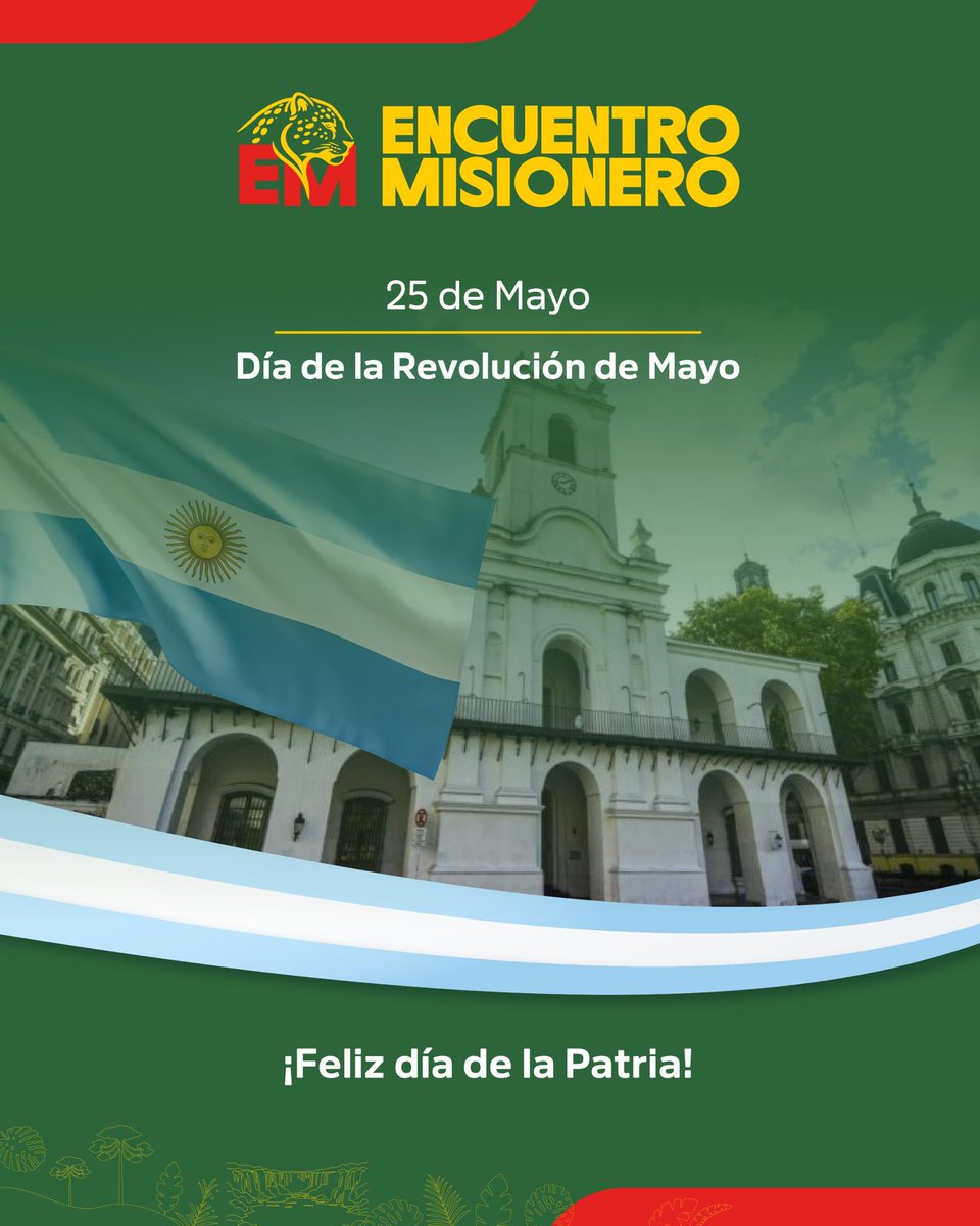 encuentromis's tweet photo. La patria se construye todos los días con compromiso, participación y personas que deciden involucrarse para hacer mejor su comunidad.

En este 25 de Mayo, desde Encuentro Misionero celebramos esa Argentina que se anima, que participa y que entiende que el futuro no se espera: se construye.

Creemos en una política con puertas abiertas, en nuevas generaciones con ganas de aportar y en cada misionero que elige ser parte.

¡Feliz Día de la Patria! 🇦🇷