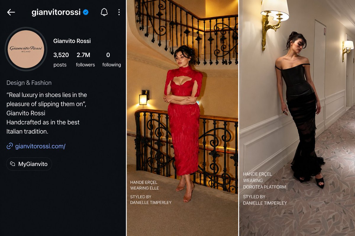 ercelfiles's tweet photo. Gianvito Rossi highlighted Hande Erçel in newly shared Instagram stories, featuring the actress wearing the brand’s “Dorotea Platform” heels styled by Danielle Timperley.❤️‍🔥

#HandeErçel #Cannes2026 
#HandeErçelCannes2026 https://t.co/Fj3llweHwf