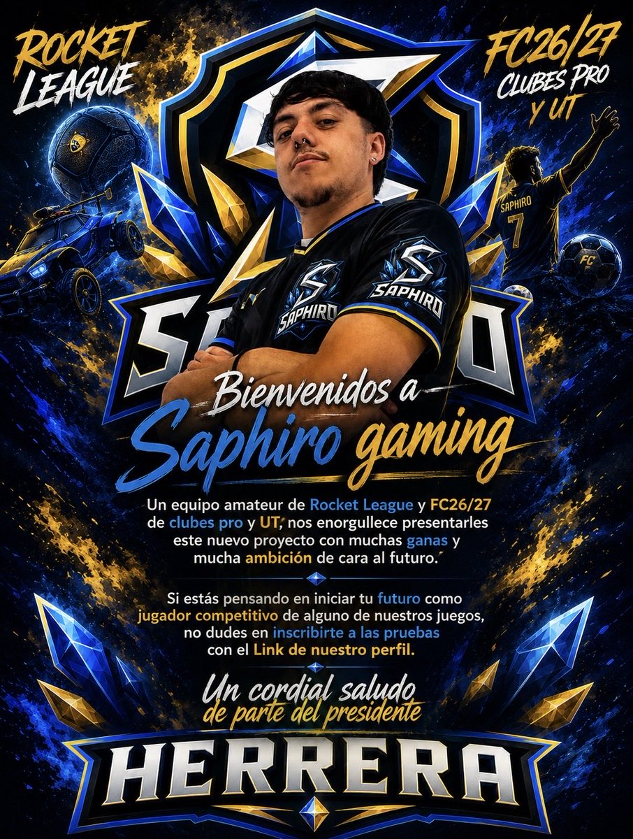 SaphiroEsports_'s tweet photo. Abrimos inscripciones para el equipo de clubes pro📥

@AyudasCPro 
@ComunidadClubes https://t.co/c2jjwVhWDb