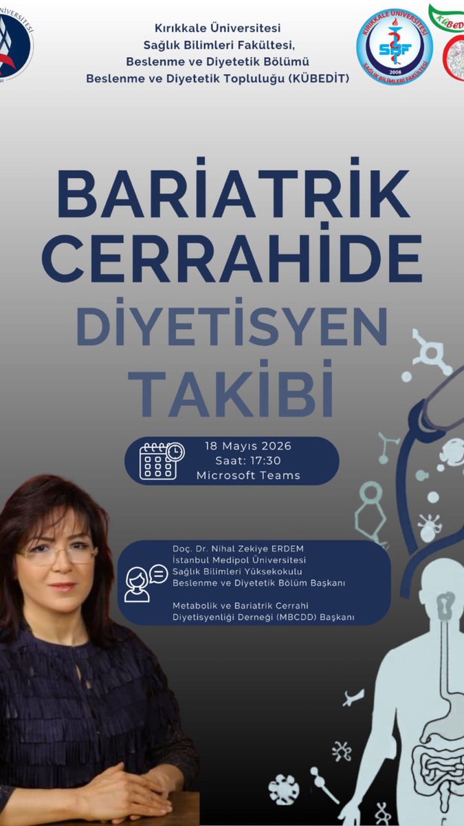 nzerdem1's tweet photo. Kırıkkale Üniversitesi SBF Beslenme ve Diyetetik Bölümü öğrencilerine online olarak” Bariatrik cerrahide diyetisyen takibi”ni anlattım. Çok kıymetli dönem arkadaşım ve Bölüm Başkanı Profesör Dr. Fatma Nişancı Kılıç’a daveti için çok teşekkür ediyorum. https://t.co/oFojH8GNv2