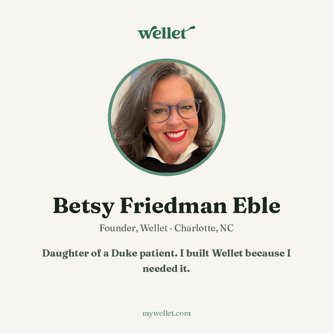 welletapp's tweet photo. Hi. I'm Betsy.

My mom is a Duke patient. Her chart was unreadable to me at 2am.

So I built the tool I needed.

Wellet is for the daughters, sons, partners, and chosen family who carry the weight of someone else's health.

https://t.co/CxyOnhp1YO https://t.co/TluQbQjq6S