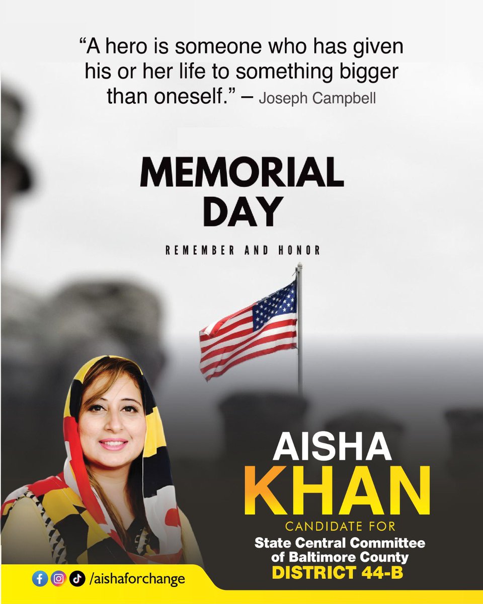 AishaForChange's tweet photo. “A hero is someone who has given his or her life to something bigger than oneself.” – Joseph Campbell

Aish Khan
Candidate for State Central Committee of Baltimore District 44-B https://t.co/PV19235LFE
