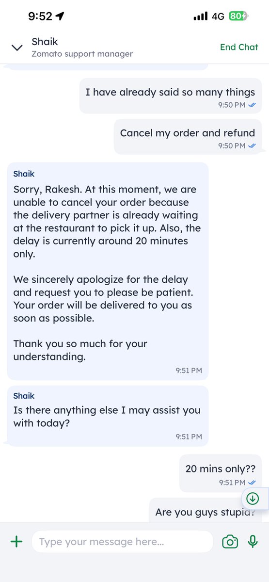 iRakesh5's tweet photo. @zomatocare Check the response. Delay is just 20 mins. Have some shame you guys how come you can expect your customers to eat cold food. https://t.co/ShzFLar0ks