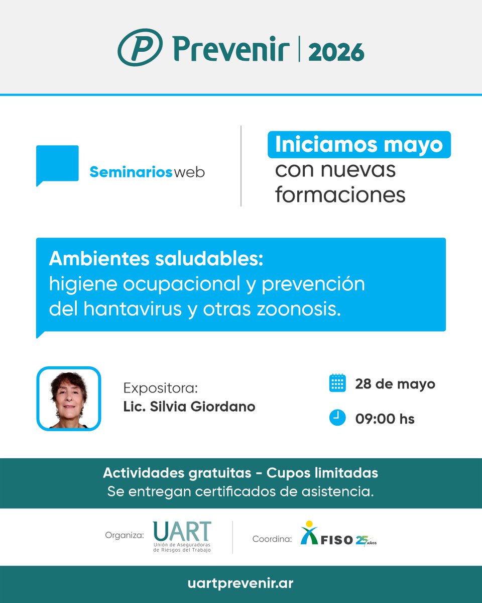 UARTprevenir's tweet photo. Te invitamos a participar del segundo Seminario Web📚💻

👩‍🏫 Lic. Silvia Giordano
📅 28 de mayo
🕘 09:00 hs.
🎓 Actividad gratuita con certificados de asistencia
⚠️ Cupos limitados

👉 Inscribite y reservá tu lugar en este link: https://t.co/5jCQDmiVl1

#Prevenir2026 #UART #FISO https://t.co/5bc0Tned4A