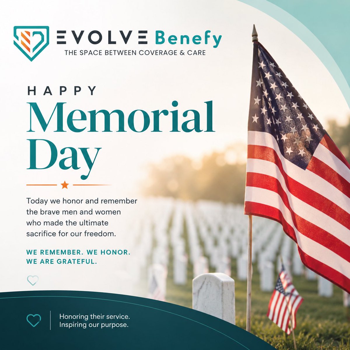 EvolveBenefy's tweet photo. Today, we pause to remember and honor the brave men and women who gave their lives in service to our country. https://t.co/wlyy5iXFXc