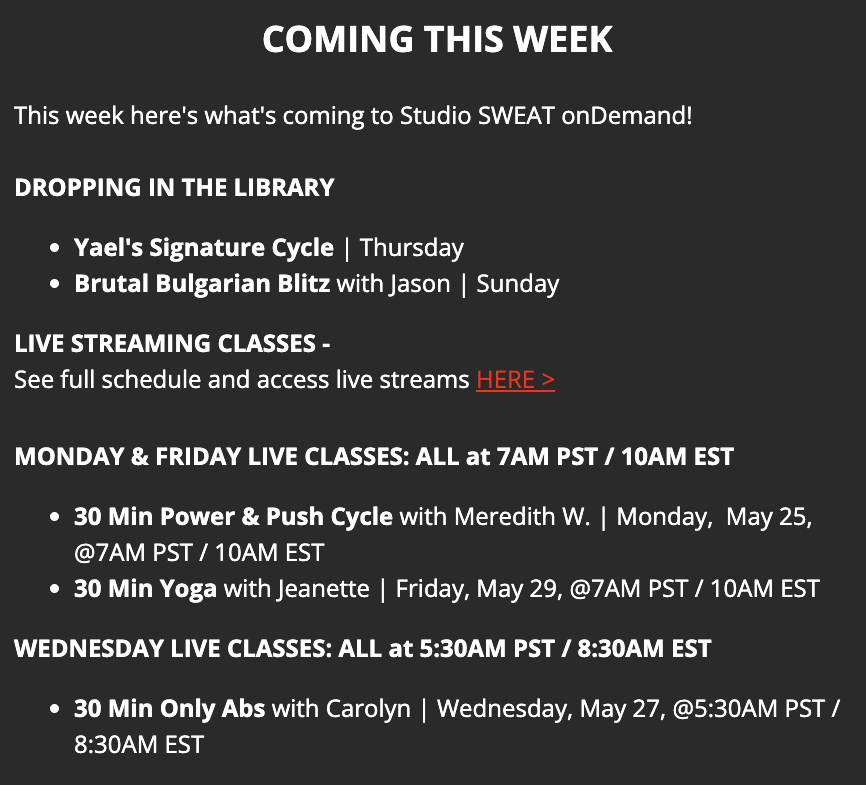 StudioSWEAToD's tweet photo. Check out our latest class releases + what's coming this week! https://t.co/upx7FUIX0Y