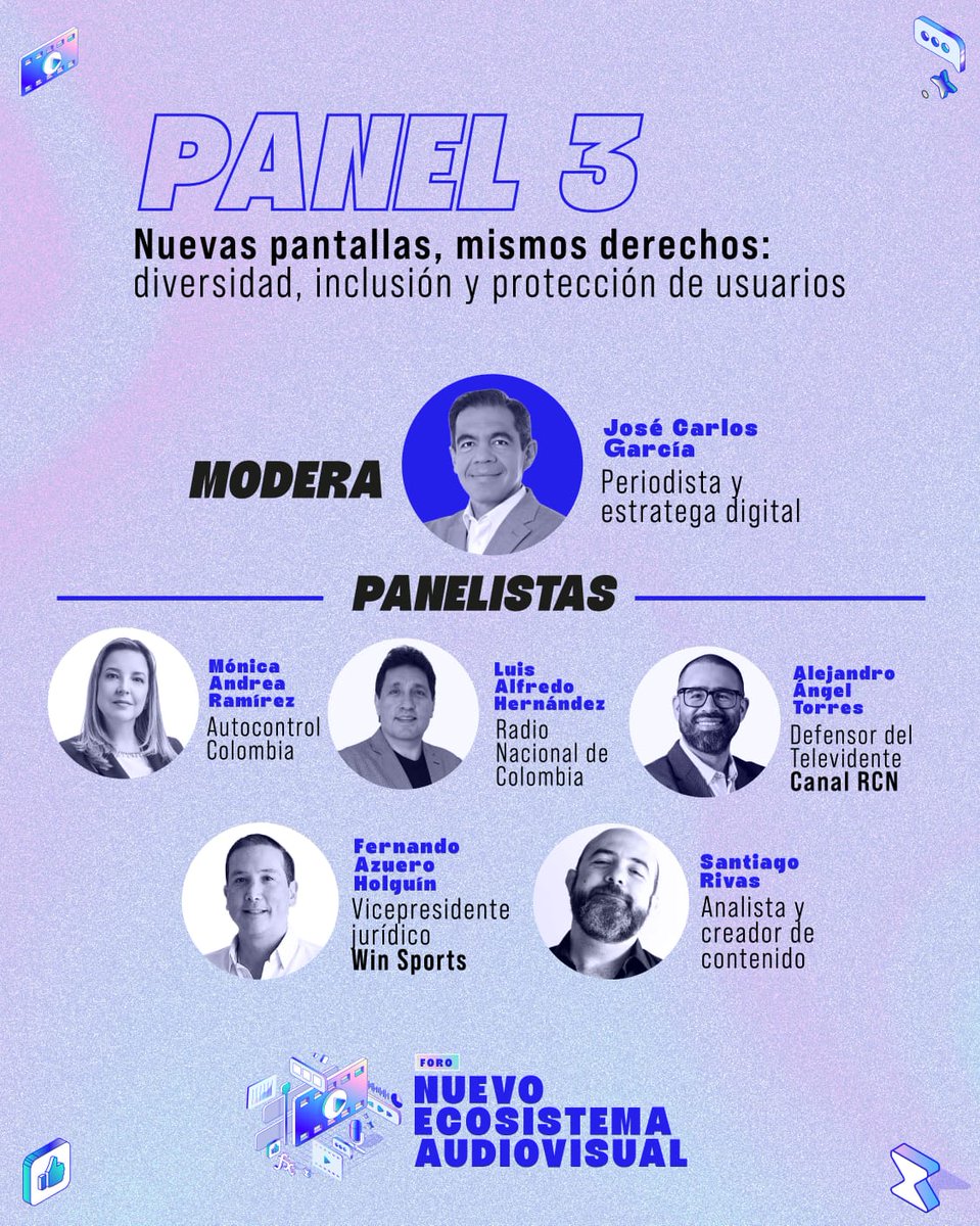 CRCCol's tweet photo. 📺 Nuevas pantallas, mismos derechos: José Carlos García modera a Mónica Ramírez, Luis Alfredo Hernández, Alejandro Ángel, Fernando Azuero y Santiago Rivas
¡Debate imperdible!

Info: https://t.co/2RPC2V7EH3
#ForoNuevoEcosistemaAudiovisual https://t.co/VqpxOtZPal