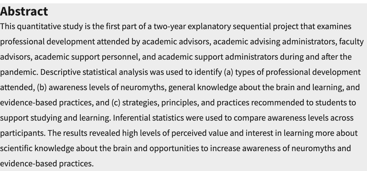 NACADAJournal's tweet photo. Today we highlight from 45(1-2) "Examining Awareness of Neuromyths, General Knowledge about the Brain, and Evidence-Based Practices Among Academic Advisors and Academic Support Personnel" by Betts et al. @NACADA #AcAdv Read it here: https://t.co/TgebKFdm0E https://t.co/GBPPwGcpO2