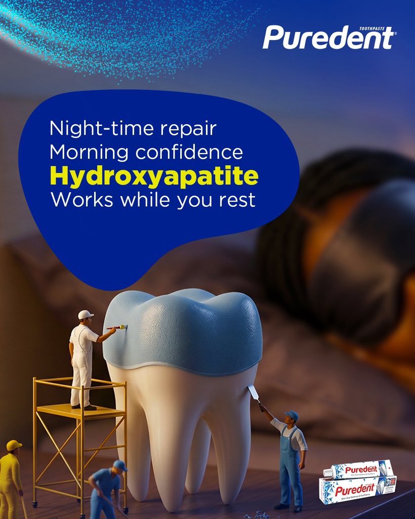 puredentng's tweet photo. Brush twice a day, repair all night. 
End your day with Puredent, powered by Hydroxyapatite to help strengthen enamel while you sleep. Make morning brushing count and wake up fresher, brighter and ready to smile.  

#Puredent #FreshBreath #OralCareUpgrade #ConfidenceStartsHere https://t.co/RQHRpnERWG