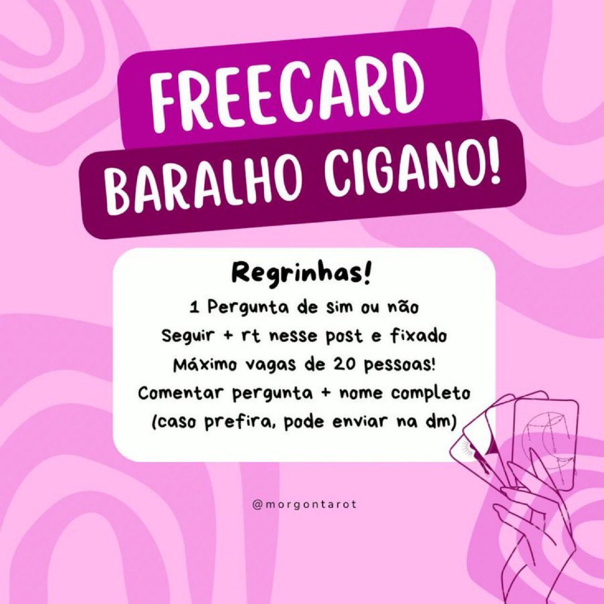 morgontarot's tweet photo. freecard!

leiam as regras antes de participar, por favor

irei tentar responder tudinho até amanhã! 🤍

 tags: cartomante, tarologa, tarologo, cartas, consulta, tarot, tarô, baralho cigano, bruxaria, bruxa, jogo de baralho, espiritualidade https://t.co/f5YHw92qzq