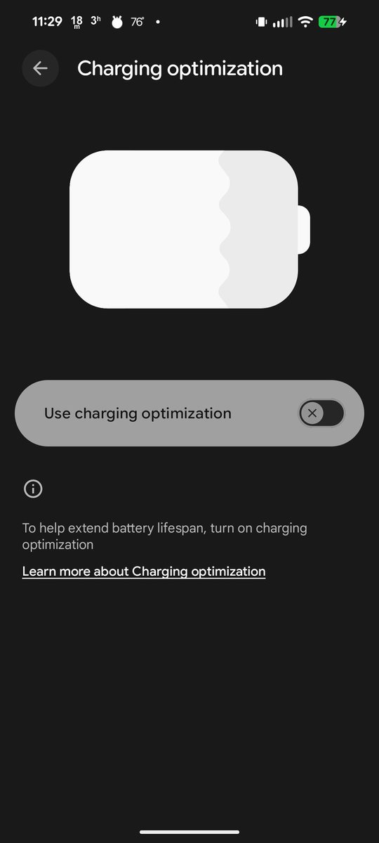 DavidPowell0's tweet photo. hey @Google  @Android why does searching for "charging optimization" not get me to the "charging optimization" settings screen? Pixel8A https://t.co/jFNypt081S