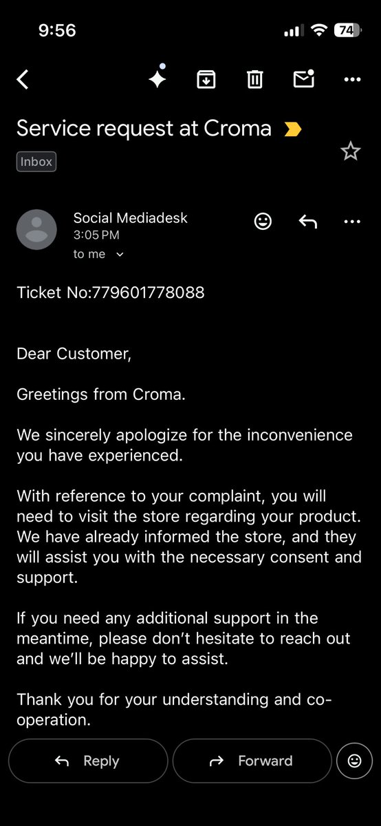 TGBCompany's tweet photo. @cromaretail @jagograhakjago @RelianceDigital @RTIH_AP these @cromaretail are making big claims here but personally sending message that I will have to visit the store, where I already visited numerous times with no support. Where ever ratan tata would be, he will be ashamed https://t.co/C7YKqLn1Uv