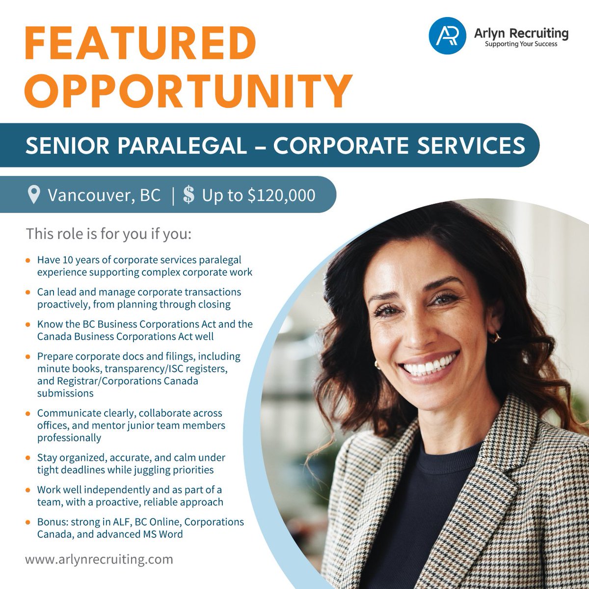 ArlynRecruiting's tweet photo. We’re hiring: Senior Corporate Services Paralegal. Join a highly respected national law firm in Vancouver!

📍 Vancouver | 💰 Up to $120,000
⚖️ Corporate Services | 📚 10+ yrs exp

Apply now 👉 https://t.co/ooxq4rpJz3

#LegalJobs #NowHiring #NowHiring #ParalegalJobs #CorporateLaw https://t.co/k4BM5WanI5