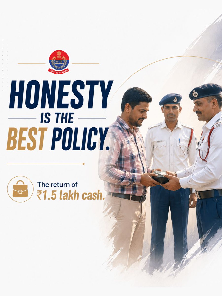TrafficGGM's tweet photo. Honesty in uniform.
On 25.05.26, SI Naval Singh (Pasco Red Light) found a bag on duty:
· Important documents
· Driving licence
· ~₹1.5 lakh cash
He traced the owner & returned it — intact.
📞 112 | 1095
#GurugramTrafficPolice #HonestyInService #DutyFirst https://t.co/W5fXBbR4rJ