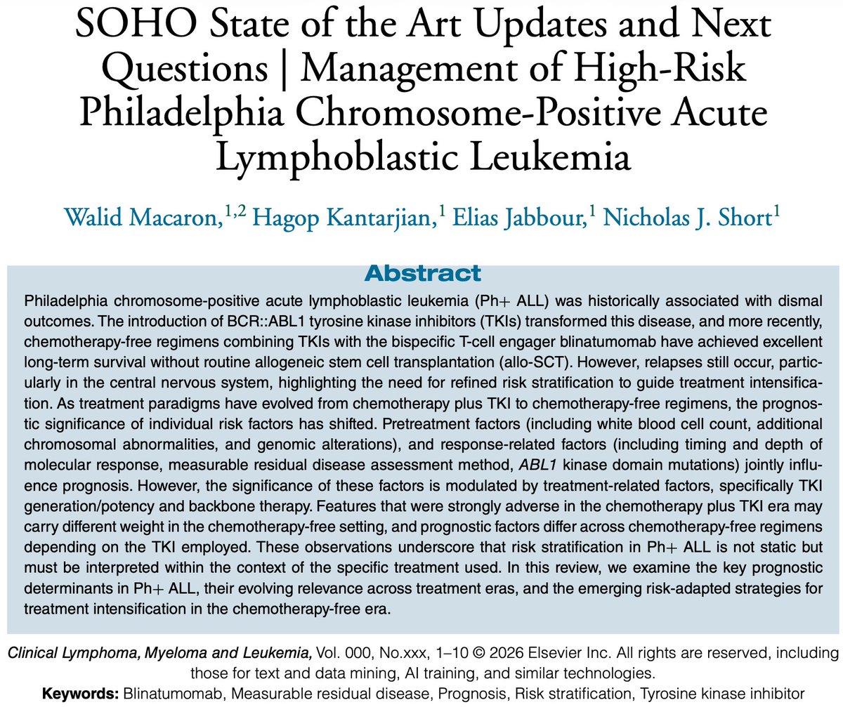 WNMacaron's tweet photo. Our new review explores how the definition of high-risk Ph+ ALL is shifting across tx eras.
Risk is dynamic, shaped by the interplay of biology, response, and treatment context. We examine key determinants, their evolving relevance, and risk-adapted strategies in the current era. https://t.co/YXjVb3zhMs