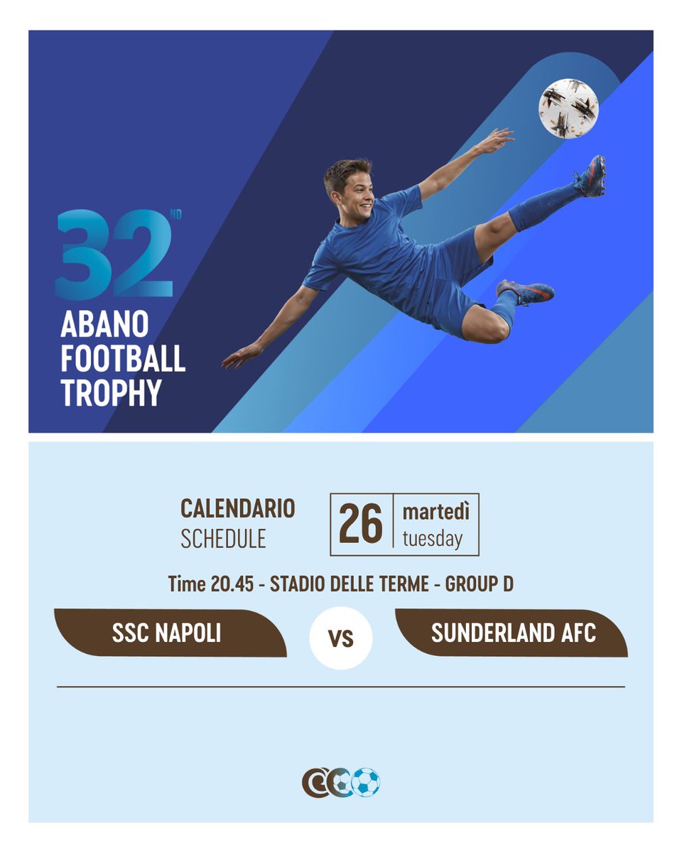 AbanoTrophy's tweet photo. 🇮🇹 Il Torneo entra nel vivo! ⚽ In attesa del match inaugurale, ecco le partite di domani.

🇬🇧 The Abano Football Trophy heats up: tomorrow’s schedule is here!

#TorneodiAbano2026 #AbanoFootballTrophy #AbanoTerme #U14 https://t.co/kV0UD5FKOe
