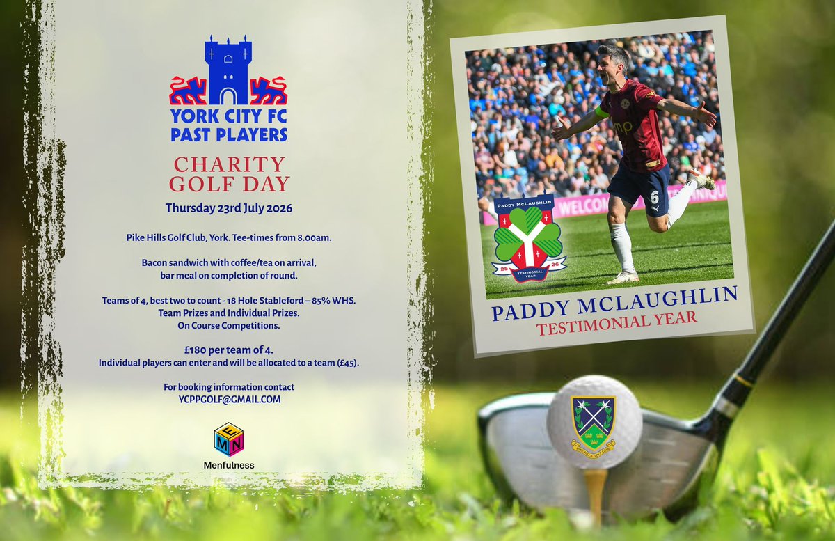 PMcTestimonial's tweet photo. Paddy's Testimonial Golf Day will be held at Pike Hills on the 23rd July.

We will have the National League trophy for any photo opportunities. 

All of the booking details can be found below.

Paddy's final event, the Testimonial game, will be announced soon. https://t.co/YNSLf19MZq