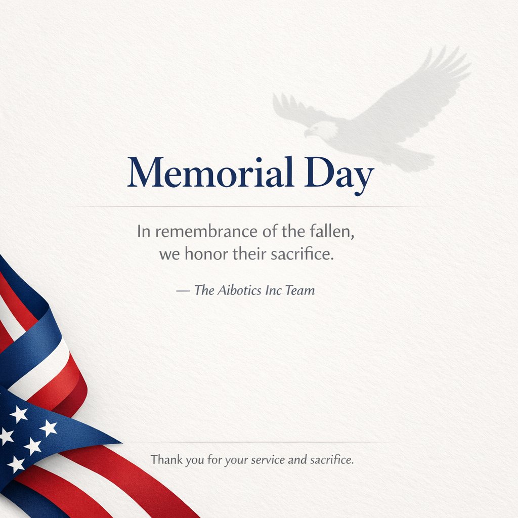 AiboticsAi's tweet photo. Today we honor the fallen and remember their sacrifice. 🇺🇸

The Aibotics Inc Team is forever grateful for the brave service members who gave their lives for our freedom. #MemorialDay #Remembrance #AIBT #AI #Robotics https://t.co/hpWOu94TCF