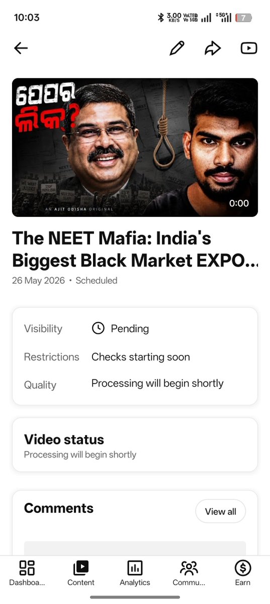 _ajitkumarjena's tweet photo. It's 5 hours Now...
Please Resolve please asap 
Stuck in Processing Phase.. 🙏🏻🙏🏻🙏🏻 @TeamYouTube @YouTube https://t.co/8H67fuutYP