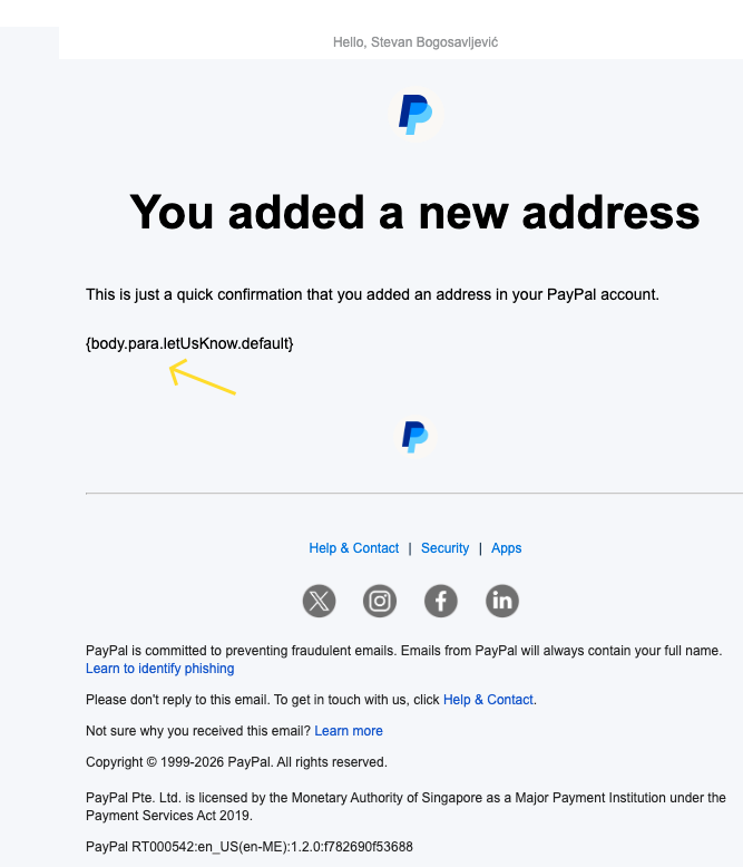 stevyhacker's tweet photo. PayPal really fell off when it sends emails like this to the customers or they have too many vibe coders in the backend team https://t.co/ECnXwoKudu