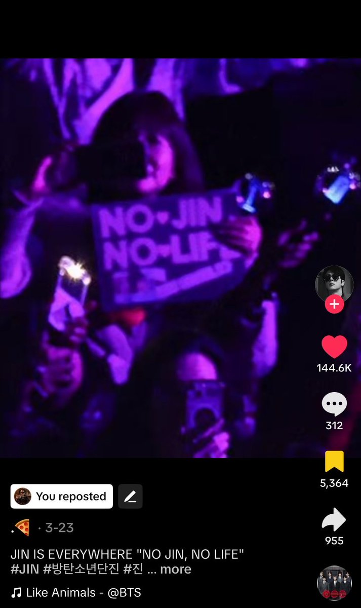 LounaJin's tweet photo. “No Jin no life” 1 M views on TIKTOK but nice try https://t.co/PEeV8SkSH1