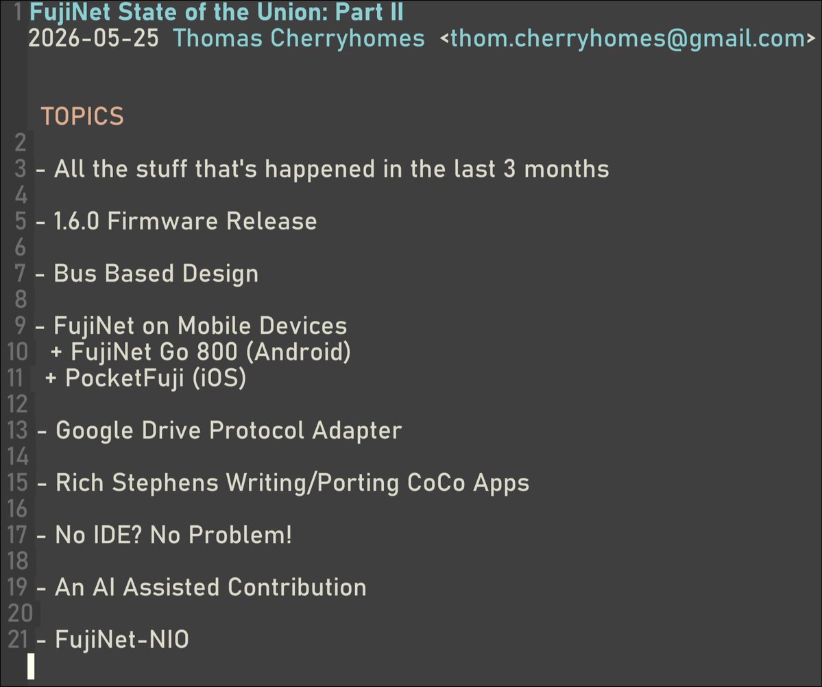 tschak's tweet photo. I've been asked by the #VCFSW people to give a #FujiNet Project Update talk.
Sunday May 31st - 12:45pm - 1:45pm.
So much stuff has happened since the last one at #VCFSoCal 3 months ago!
#retrocomputing https://t.co/ZGHyqXifUz