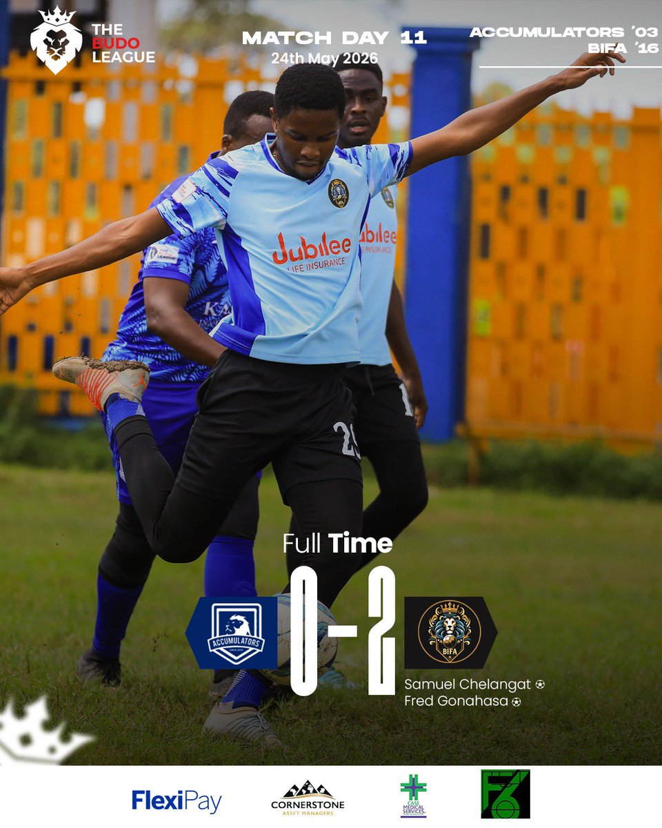 TheBudoLeague's tweet photo. .@BIFA_2016 bounced back from matchday 10 defeat with a 2-0 victory over @Accumulators03 in the early kickoff.✅

#TBL9 https://t.co/Ju5oUNZWiL