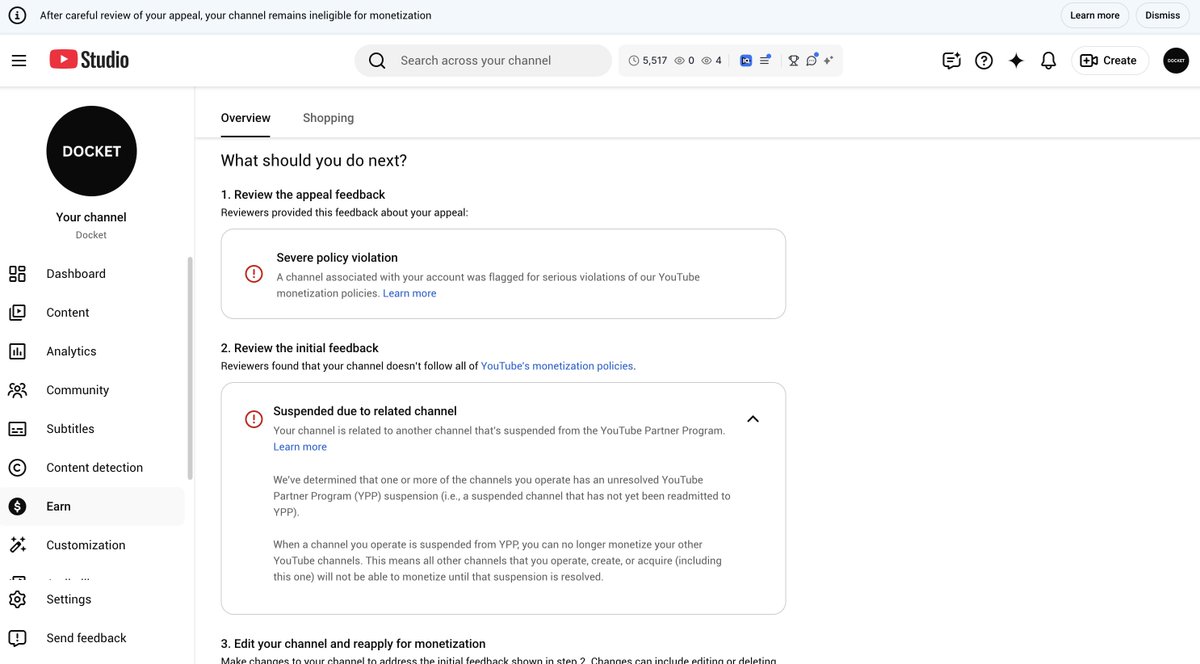 Hmndme's tweet photo. @TeamYouTube Please escalate this case to a senior compliance specialist for a manual internal audit. My channel "Docket" was recently hit with a YPP monetization suspension due to a "related channel penalty" tied entirely to the history of its previous network. This is a false positive machine error; the asset has completely changed hands to a clean owner.
I am an independent operator based in Canada with a flawless history. I recently took full legal administration of this Brand Account, immediately updated the primary owners, and linked my fresh Canadian AdSense profile—completely severing all operational and financial ties with the historic network.
My video appeal showing the updated account logs and clear ownership shift was rejected by Tier 1 automated review. I need a human compliance manager to review the timeline, recognize the complete change of administration, and manually decouple this channel from the old entity’s penalties.
Channel URL: https://t.co/8GpalJyKtT Case ID: Rejected via automated dashboard email on May 25.