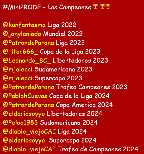 kunfantaforo's tweet photo. #MiniPRODE Se suma @Endiablado84 al Muro de los Campeones!! 👏👏👏 https://t.co/obzfboCItx