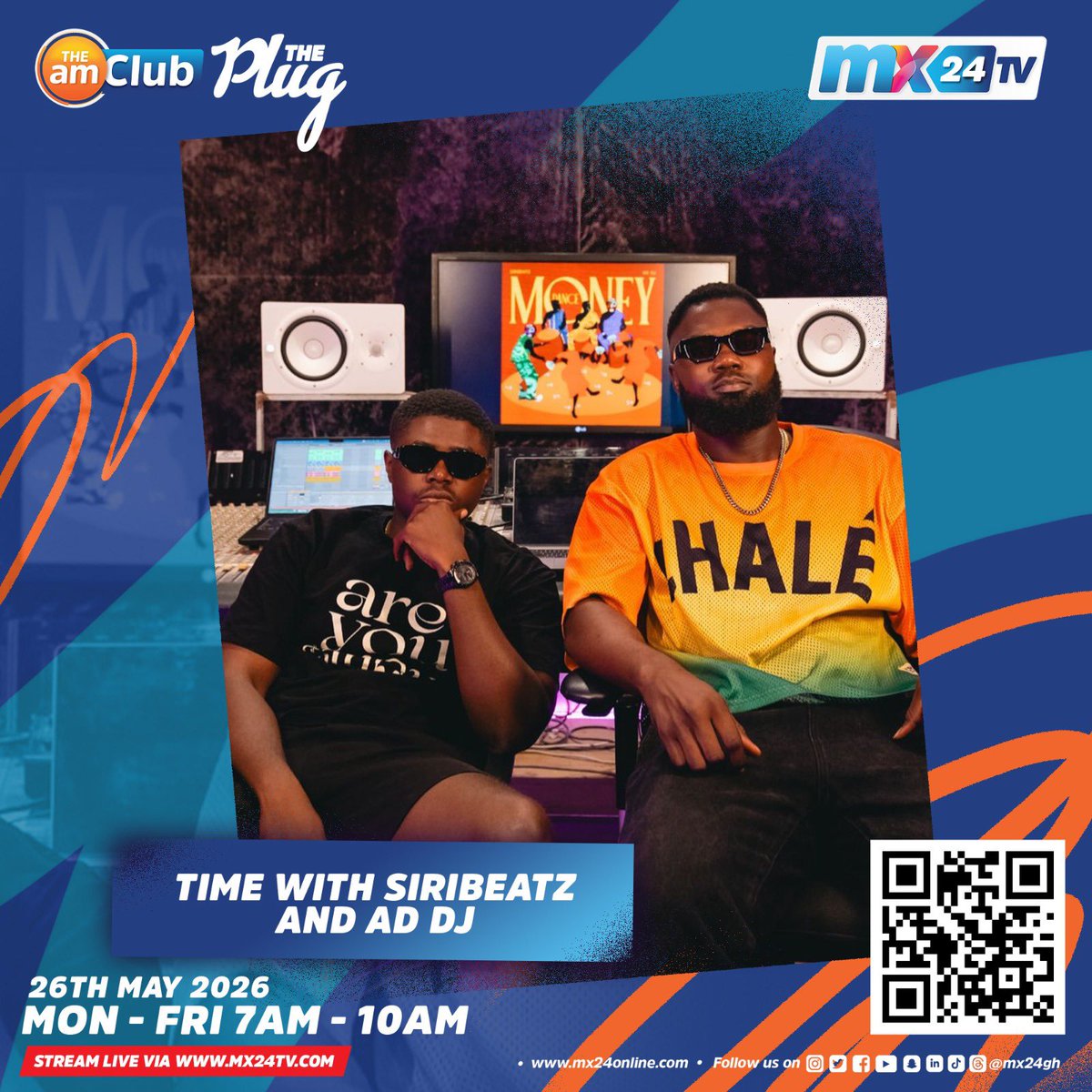 mx24gh's tweet photo. #ThePlug tomorrow features @siribeatz and @addjmusic.
You can’t miss this one!
#mx24gh #funfearlessfactual #TheAMClub https://t.co/2eL3hgxNQl