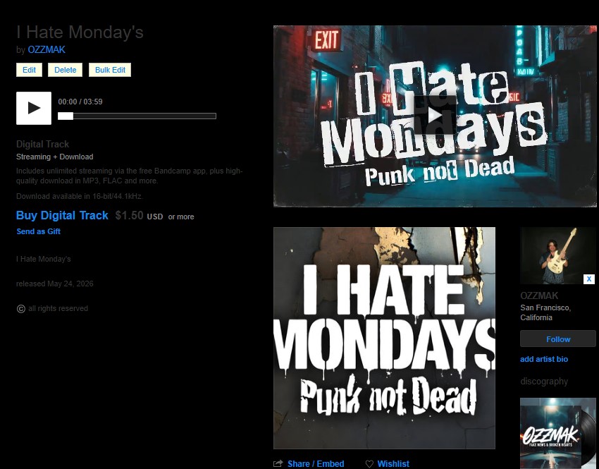 Ozzmak's tweet photo. I Hate Mondays :) https://t.co/Ew2dlSe81o ♥️ #ozzmakmusic 
#punk #postpunk #punksong #punkmusic #ozzmak #musician #indie #guitar #composer #singer #Independent #SANFRANCISCO #USA #California #music #indie #rock #metal #topsongs #greatmusic #news #breakingnews #fakenews #newmusic #newalbum #newsong #ozzmakmusic #ozzmaknews #IndieMusic #SupportIndieArtists #MyIndieRadio #Radio