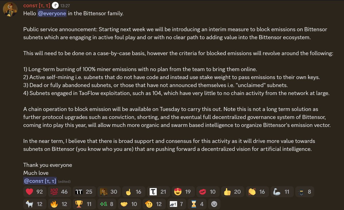 KuriptoMan's tweet photo. Not even taking a shot at $TAO here 😄 just interesting to watch

"We need a temporary patch with human intervention until decentralized governance arrives."

Feels like one of those moments where the problem quietly describes the solution.

$AGRS https://t.co/Cc7Rm0w9tu ($9m mc) https://t.co/cG54pqk6Uv
