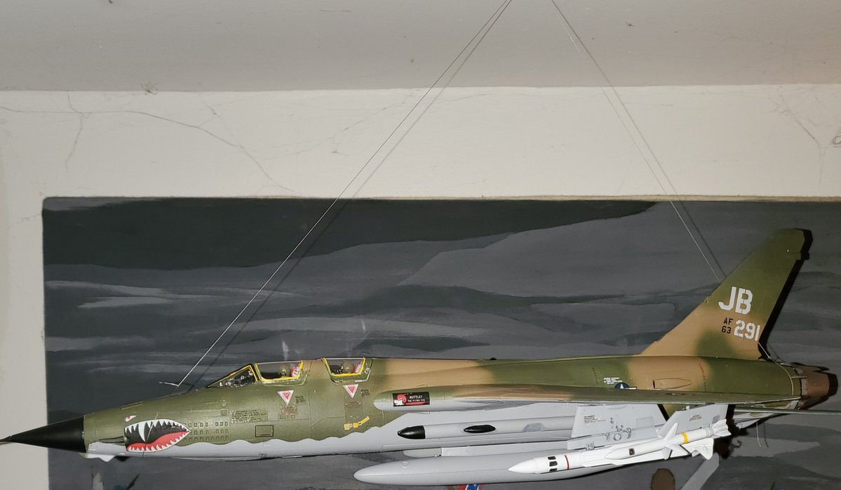 gpasmoke's tweet photo. #JustForFunScaleModels
1/48 Monogram F-105G Wild Weasel. She was too long to fit on any of my available shelves, so I had to hang it.  Yes I'm running out of room, shelves and ceiling 😁 https://t.co/kP7uhaIu0F