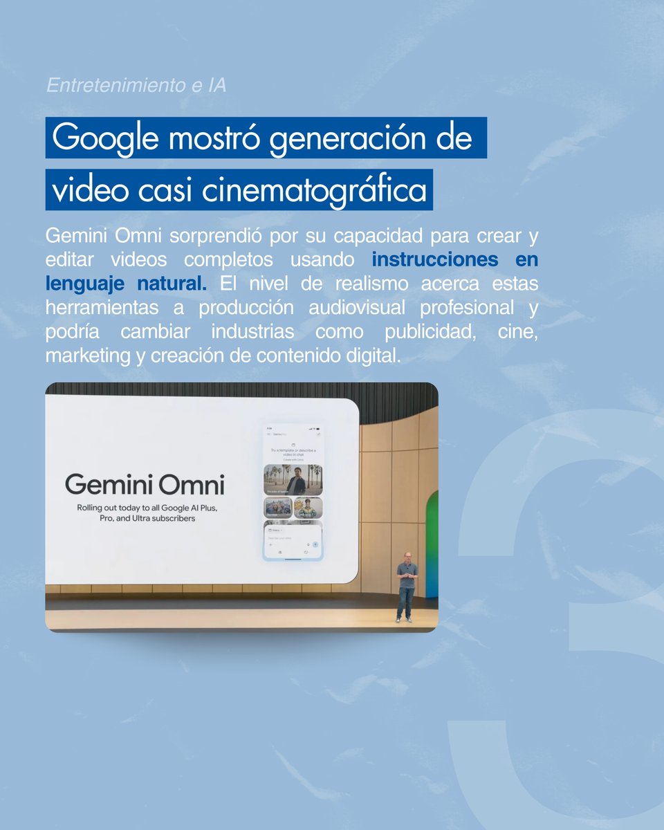 LideresConIA's tweet photo. ⭢ Google quiere convertir Gemini en la nueva interfaz de internet.
⭢ Anthropic suma a Andrej Karpathy y fortalece su estrategia de IA.
⭢ Gemini Omni ya genera videos con calidad casi cinematográfica. 
⭢ Anthropic invierte miles de millones en infraestructura y GPUs. https://t.co/Z6xN3kAvlS