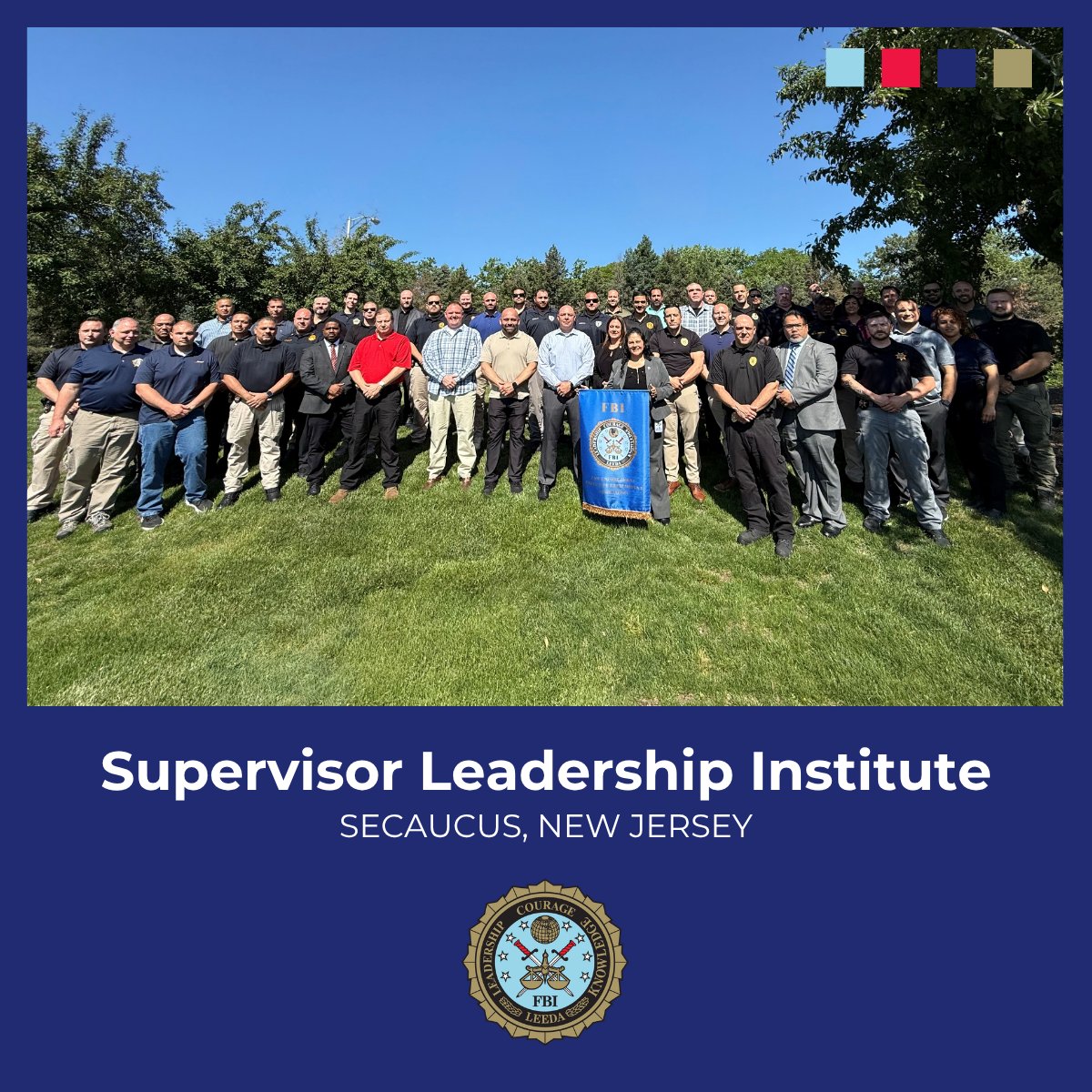 FBILEEDA's tweet photo. Congratulations to the 51 Supervisor Leadership Institute graduates, including 5 Trilogy Award recipients, in Secaucus, New Jersey. Thank you to the Hudson County Prosecutor's Office and instructors Adam Hirsch and Eleni Barbieri for an outstanding week. https://t.co/3p0AFutx9Y