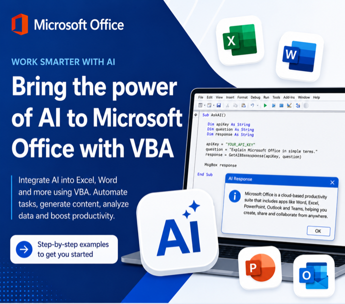 OfficeWatch's tweet photo. Want to learn Office #VBA without losing your mind? 
Ask #Copilot #ChatGPT or any #AI for a starter macro, improvements or fixes.
See real examples for #Microsoft365 or #MSOffice with #Word #Excel #PPT or #Outlook 👉
https://t.co/7RmojDUdVI https://t.co/3SvCzzD1Zu