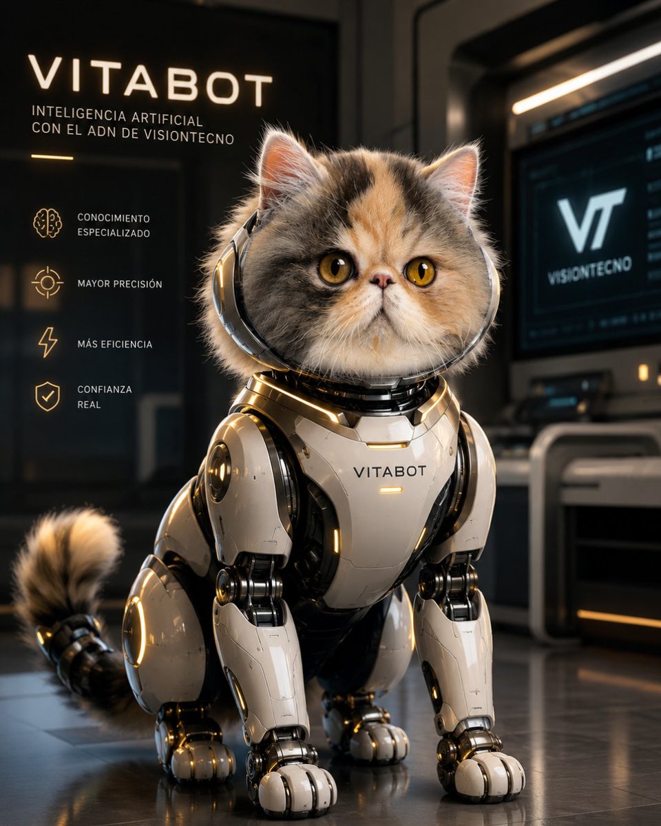VisionTecno's tweet photo. Con ustedes… VitaBot 🤖🐱

La IA de VisionTecno ahora tiene cara 👀✨

Entrenada para entender procesos reales, responder con contexto y ayudar a trabajar de forma más inteligente.

Tecnología, automatización e innovación… pero con personalidad 😮‍💨🚀 https://t.co/ymvUUBxfk8