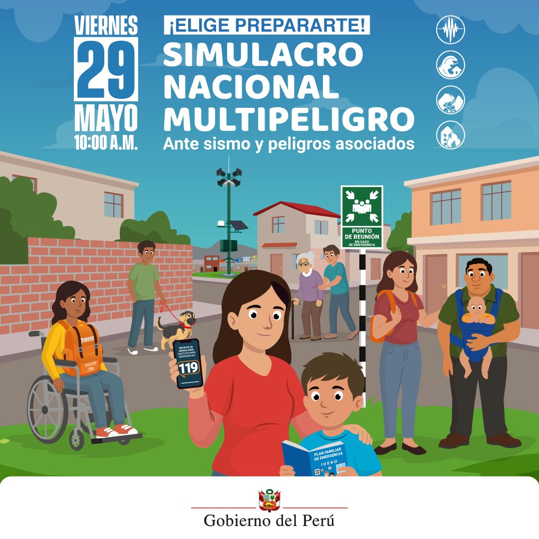 AGROIDEASPeru's tweet photo. ☝🏼 Existen tres momentos importantes que debes tomar en cuenta en el I #SimulacroNacional2026 ante sismos y peligros asociados.
😉 Elige prepararte.

📆 Viernes 29 de mayo
🕒 10:00 a. m. https://t.co/n07jrLszLU